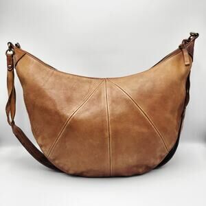 Vintage Lucky Brand Brown Leather Slouchy Hobo Crescent Shaped Shoulder Bag